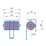 TESLI 30 L thermo basswood sauna shower cylinder with stainless steel insert, dimensioned installation drawing