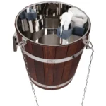TESLI 20 L thermo ash sauna shower bucket with stainless steel insert, top view of metal liner and float valve