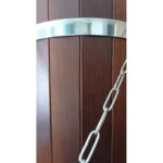 TESLI 20 L thermo ash sauna shower bucket with plastic insert, close view of wood grain, metal band and pull chain