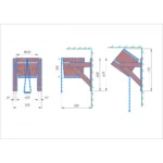 TESLI thermo basswood sauna shower bucket with stainless steel insert, dimensioned installation and tipping diagram