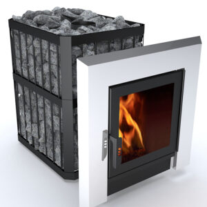 ZAPARA Bar Panorama wood-burning sauna stove, stone cage and panoramic firebox door