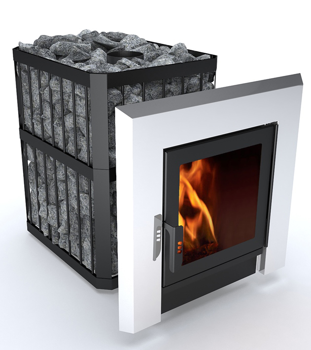 ZAPARA Bar Panorama wood-burning sauna stove, stone cage and panoramic firebox door