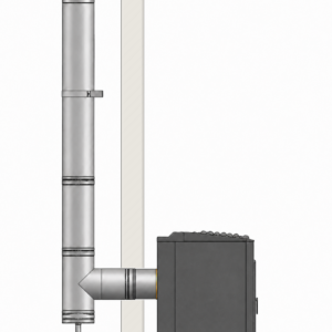 Chimney Out the Side, side-view diagram of a rear chimney connection through a wall