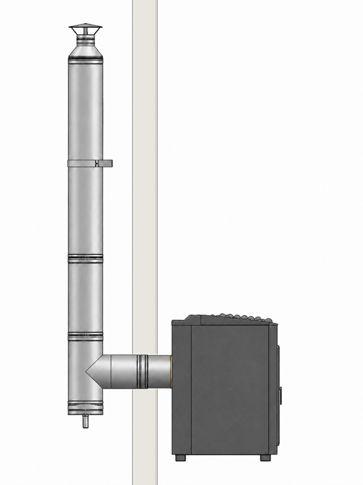 Chimney Out the Side kit, reference CHISID, shown with a sauna stove