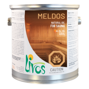 LIVOS MELDOS 264 Interior Sauna Wood Oil, labelled oil tin