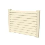 Tesla Grill Sauna Vent Cover — 3D view showing angled wooden slats and mounting holes
