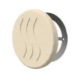 TESLI CIRCULAR Sauna Vent Cover D100 with Stainless Steel Mounting Piece — 3D view with rear stainless steel mounting plate visible