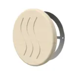 TESLI CIRCULAR Sauna Vent Cover D125 with Stainless Steel Mounting Piece — 3D view with rear stainless steel mounting plate visible